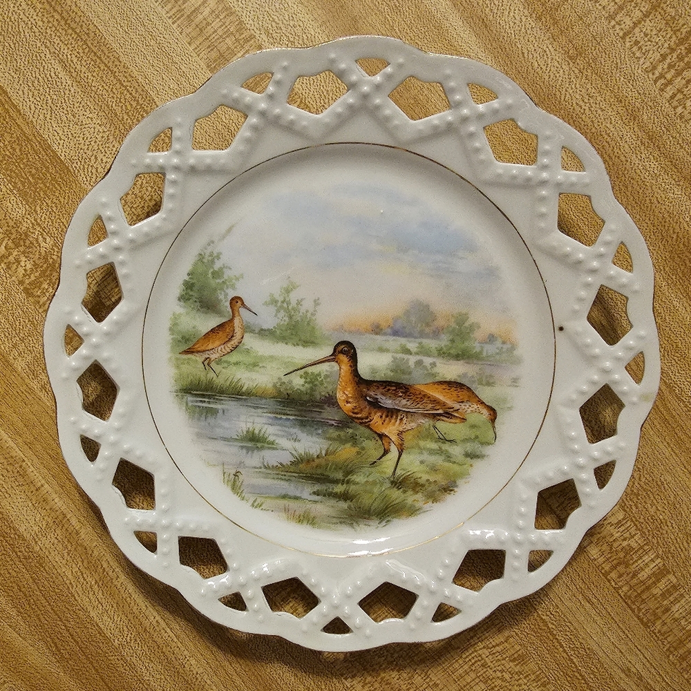 Vintage Open Lace Made in Germany Mid Century Plate Bird Snipe